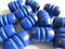 5 28mm Blue Vintage Wood Fluted Barrel Beads - Large Hole Macrame Beads bA3